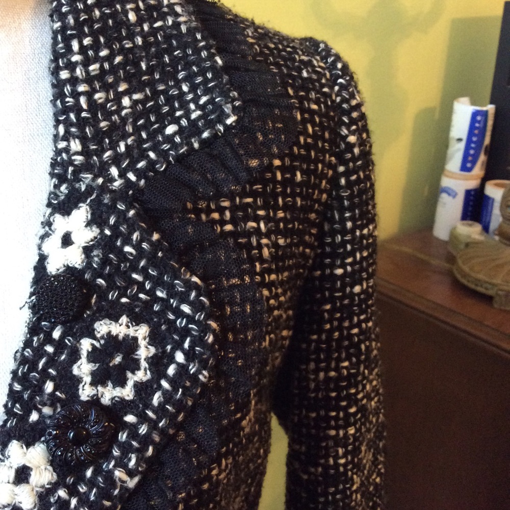 Karen Kane Great Black & Ivory Woven Jacket sz 8 - Picture 2 of 16